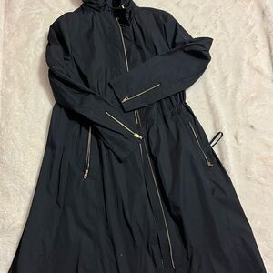 Cole Haan Black Trench Coat with Gold Zippers